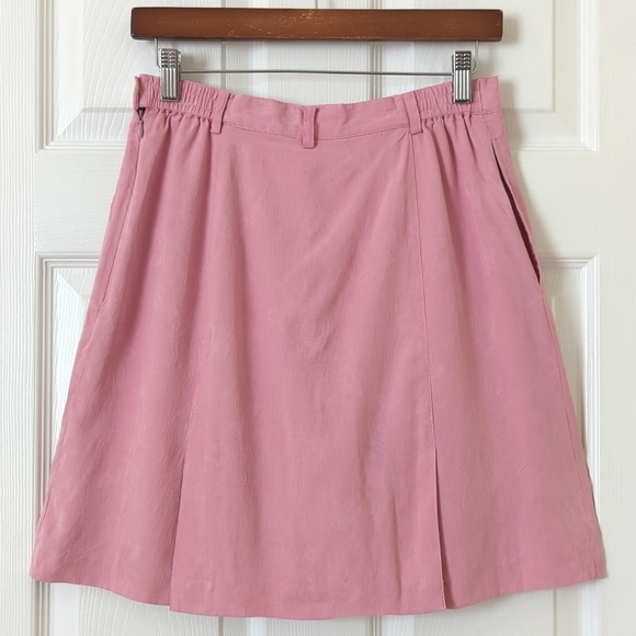 Bobby Chan 90's Vintage Leafy Jacquard Knit Silk High Waisted Mini Skort Pink 8 - Picture 10 of 12